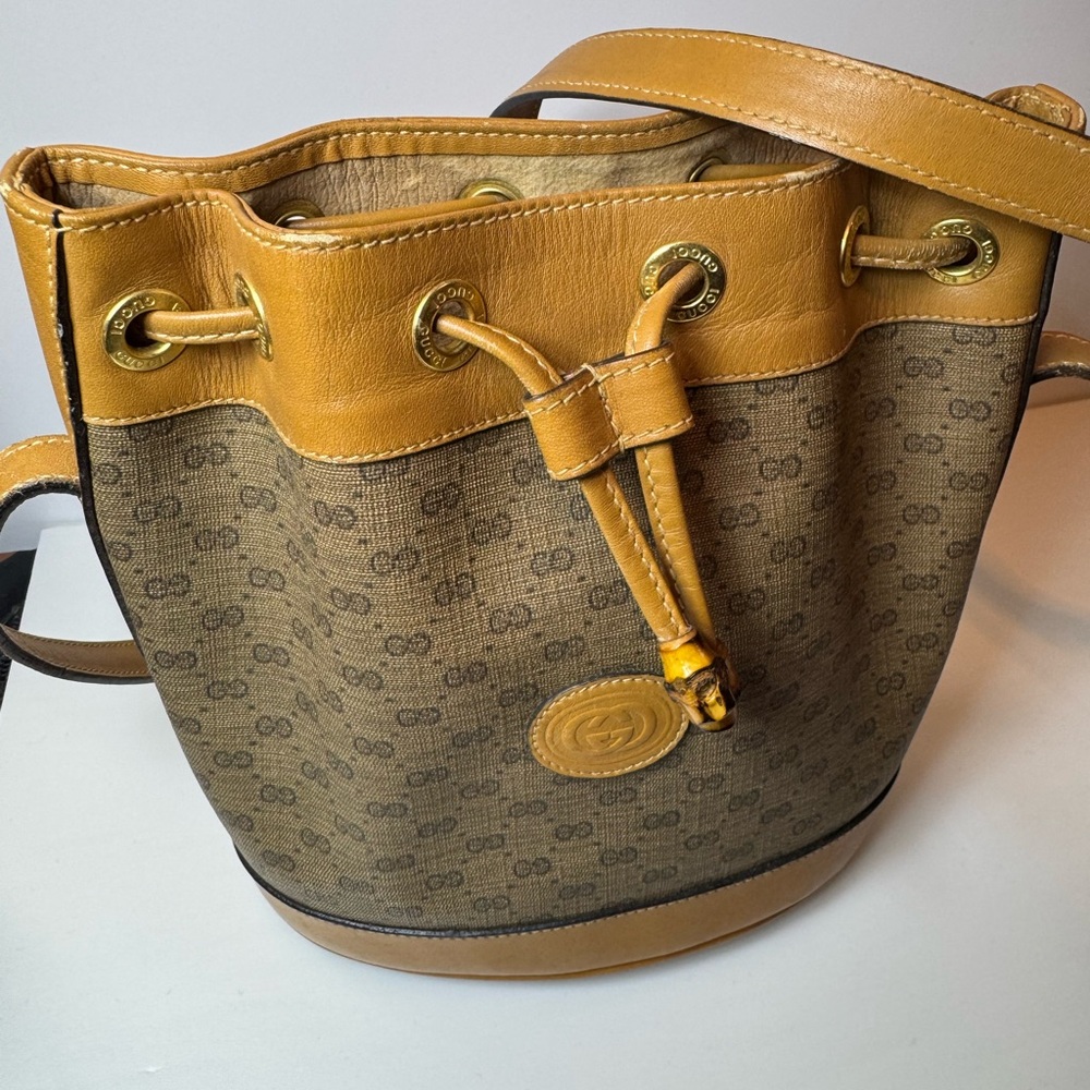Gucci Monogram Bucket Bag Crossbody GG Bamboo Authentic RARE Vintage 1980s - Picture 15 of 16